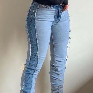 Patchwork jeans with stacked legs